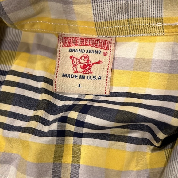 True Religion Long Sleeve Plaid Button Up Shirt Men Large Pockets Cotton - Picture 2 of 6